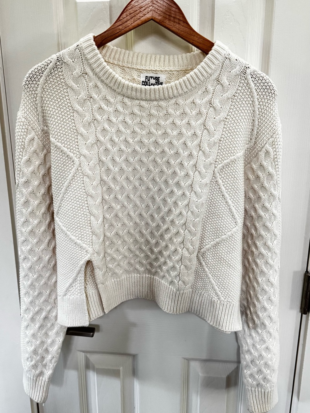 Future Collective Cream Cable-Panel Crewneck Sweater